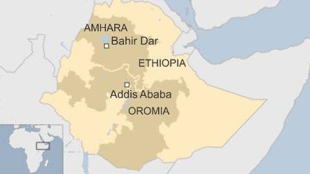 Map showing Ethiopia and Oromia and Amhara