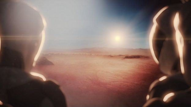 Imagen artística de humanos en Marte