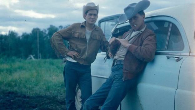 Two men at Swan River, Manitoba, June 1956.