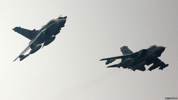 Two Royal Air Force Tornado GR4s prepare to arrive at Royal Air Force (RAF) Marham on November 15, 2014