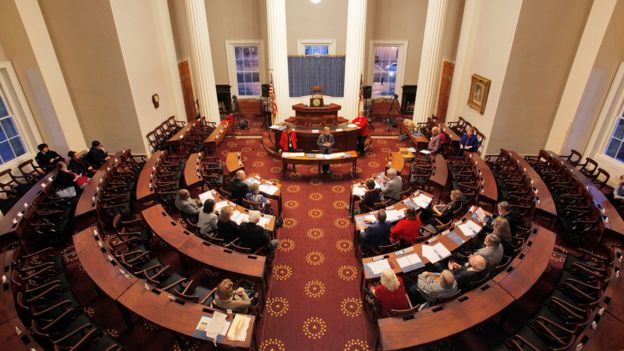 North Carolina electors are instructed about procedural matters during a rehearsal for the electoral college vote at the state capitol in Raleigh, on 18 December 2016