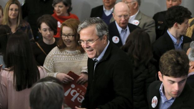 US Republican presidential candidate Jeb Bush greets supporters