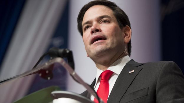 Florida Senator Marco Rubio gives a speech in Washington.