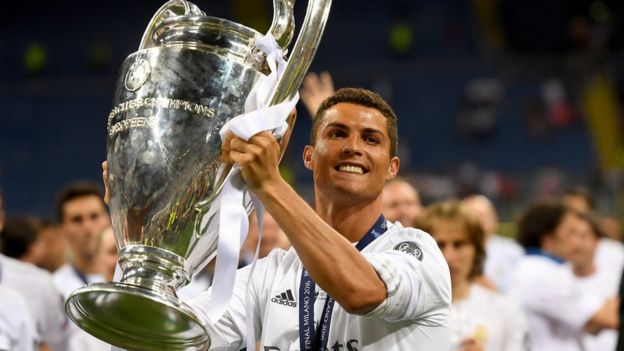 Ronaldo con el trofeo de la Champions League