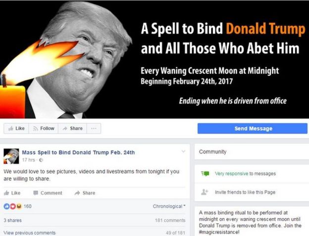 A Facebook page has been set up to promote the mass spell-casting