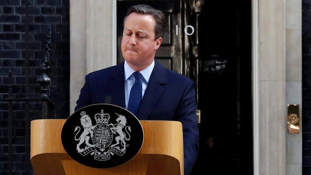 David Cameron saying he would step down as prime minister