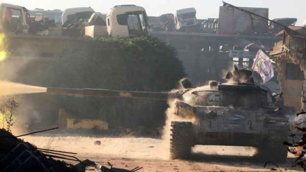 Rebel tank in Ramousseh, Aleppo