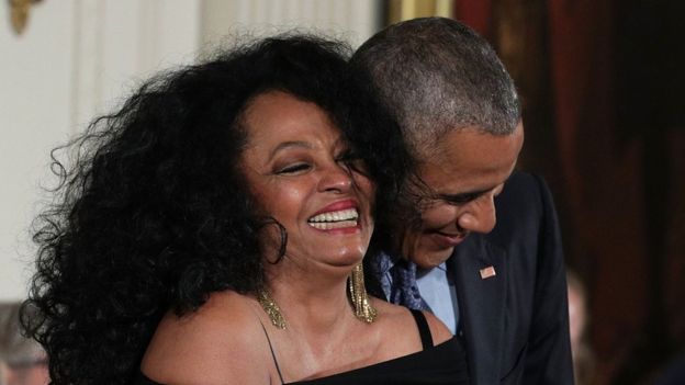 President Barack Obama and Diana Ross share a moment during a Presidential Medal of Freedom presentation ceremony, 22 November 2016