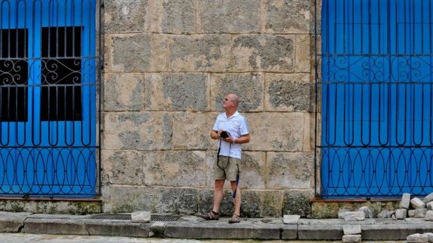 A tourist visits Old Havana