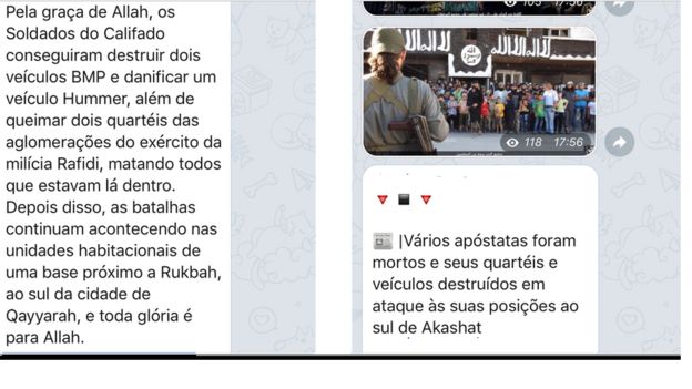 Exemplos de postagens em português em grupo ligado ao EI