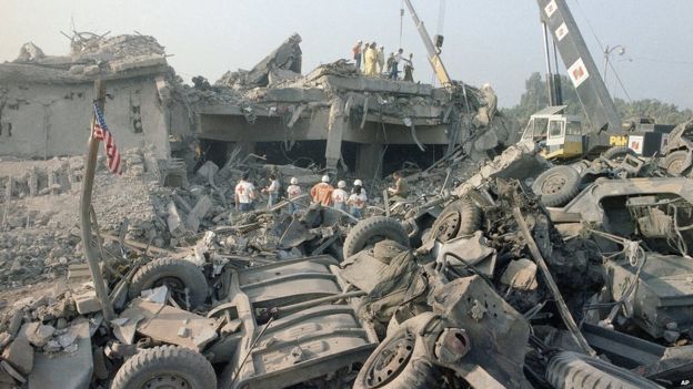 Aftermath of the bombing of the US Marines barracks in Beirut in October 1983