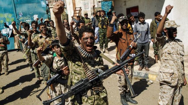 Milicianos hutíes en Yemen.