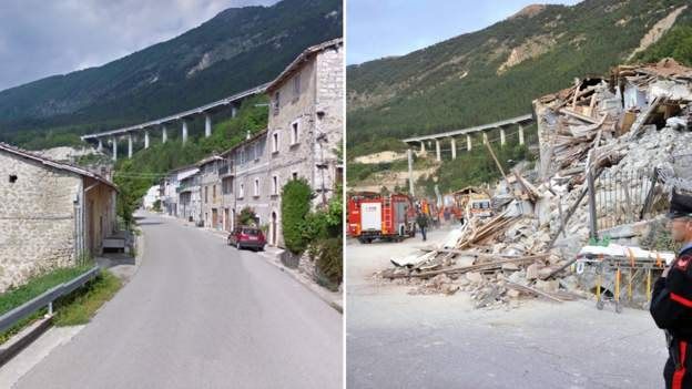 Пескара-дель-Тронто до и после землетрясения