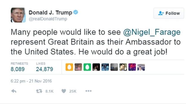 Trump ayaa bartiisa Twitter ku qoray hadalkan