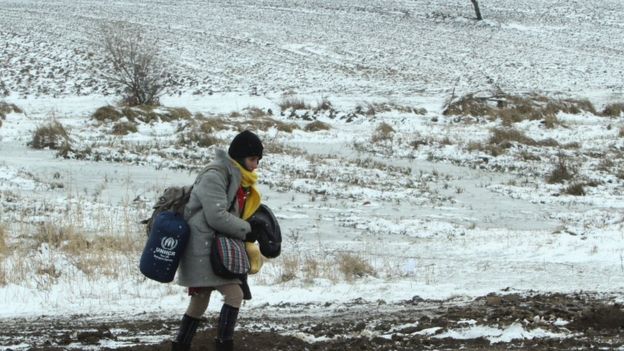 Migrant on the border between Serbia and Macedonia, 18 Jan