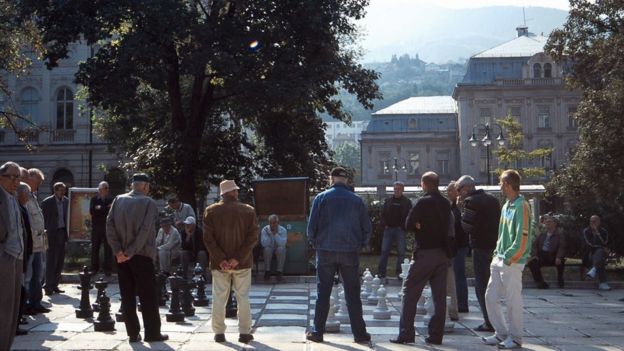men playing chess in Sarajevo
