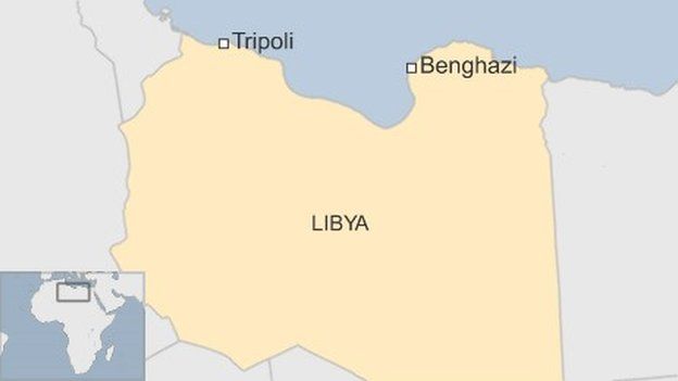 Map of Libya showing Benghazi - July 2016