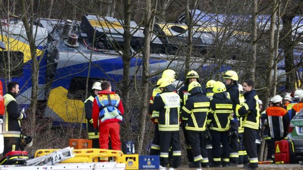 Crashed train near Bad Aibling in south-western Germany. 9 Feb 2016