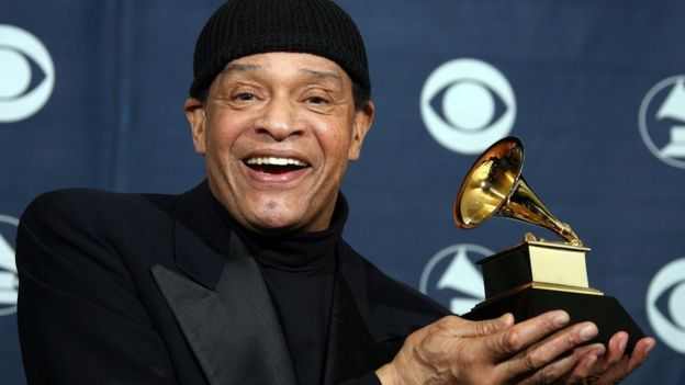 This file photo taken on 11 February, 2007 shows singer Al Jarreau posing with his trophy at the 49th Grammy Awards in Los Angeles