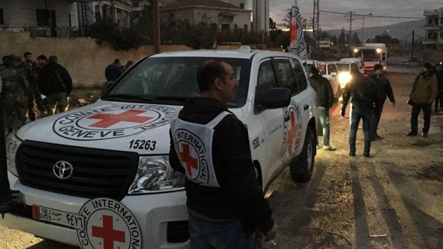 ICRC vehicle in besieged Syrian town of Madaya (11 January 2016)