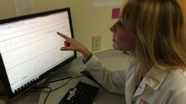 Dr Meston at her computer