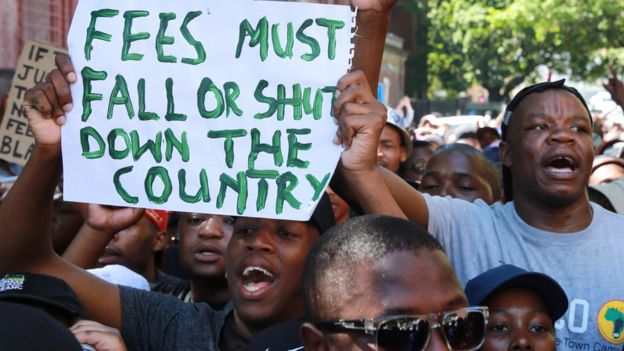 Student protesters in Cape Town