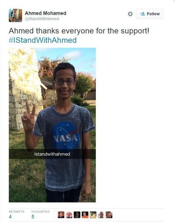 @StandWithAhmed tweet reads: 