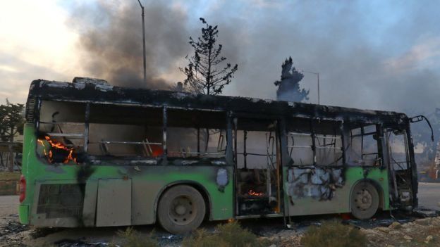 Suriye yakılan otobüs