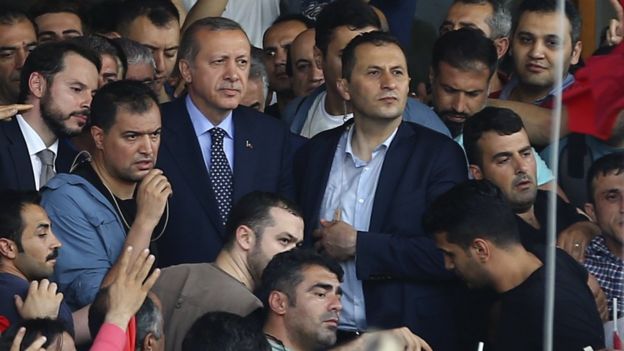 Arriving at Ataturk airport in Istanbul, President Erdogan was greeted by hundreds of supporters