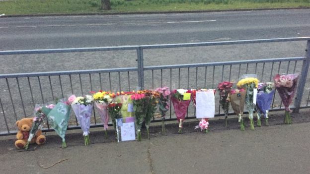 Flowers left by road