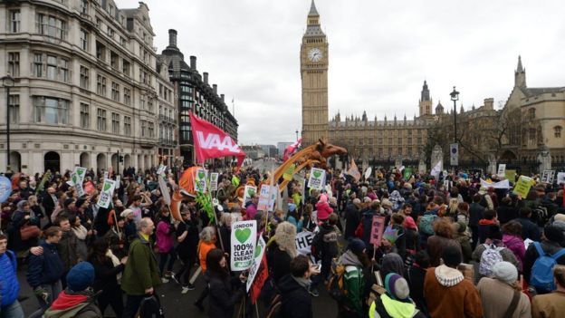Campaigners on the climate change march in London on 29 November 2015