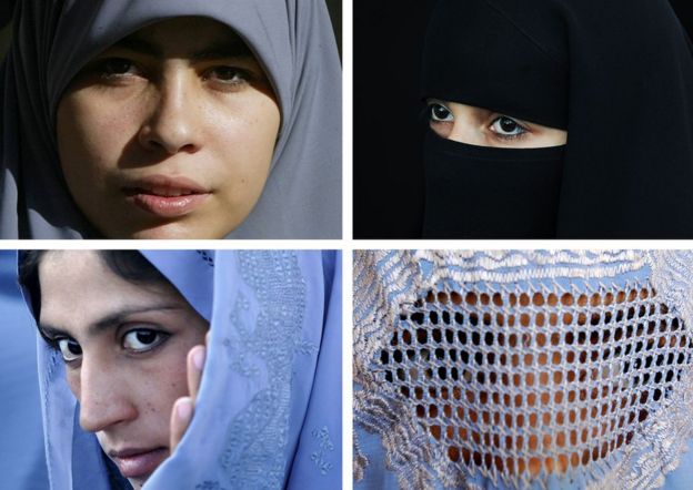 combination image of four types of Islamic veil