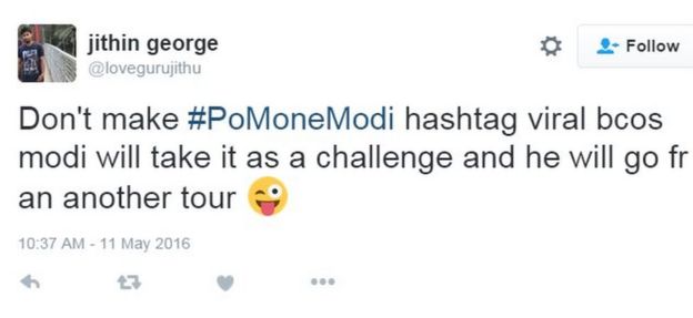Don't make #PoMoneModi hashtag viral bcos modi will take it as a challenge and he will go fr an another tour 😜