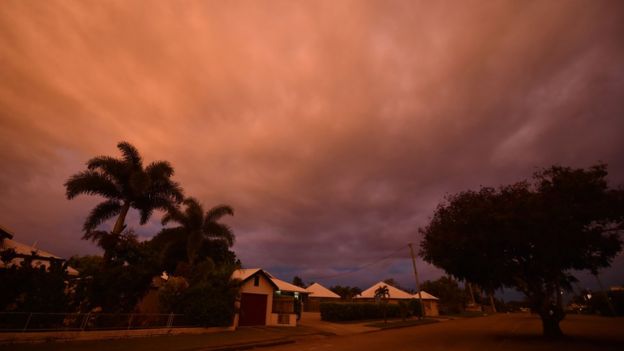 Storm clouds gather in the town of Ayr in north Queensland as Cyclone Debbie approaches, 27 March 2017