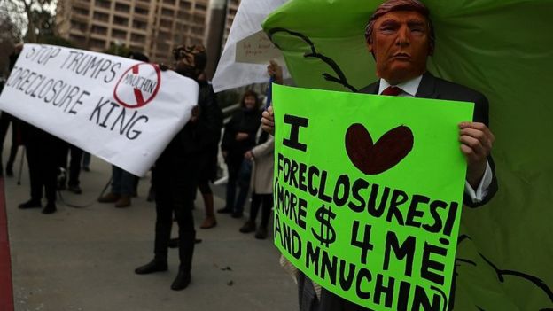 Protesters outside Mnuchin hearing