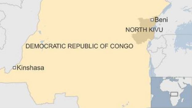 Map of DR Congo showing North Kivu, Beni