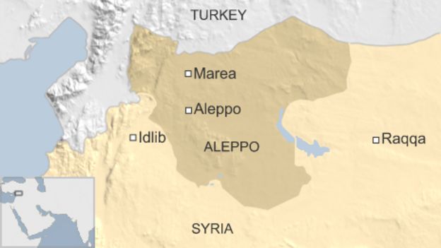 Map showing location of Marea, Syria