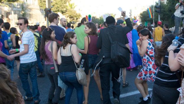 An ultra-Orthodox Jew attacks people with a knife during a Gay Pride parade Thursday, July 30, 2015