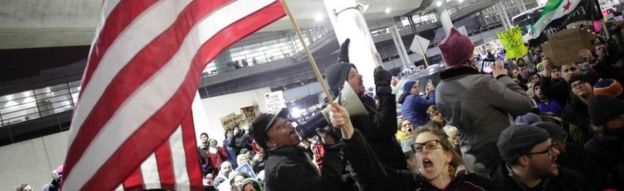 Demonstration against President Trump's immigration policies at Chicago O'Hare Airport on 28 January 2017