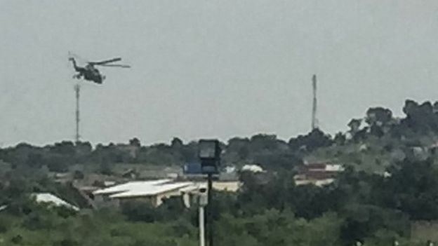 Helicopter gunship flying over Juba 11/07/2016