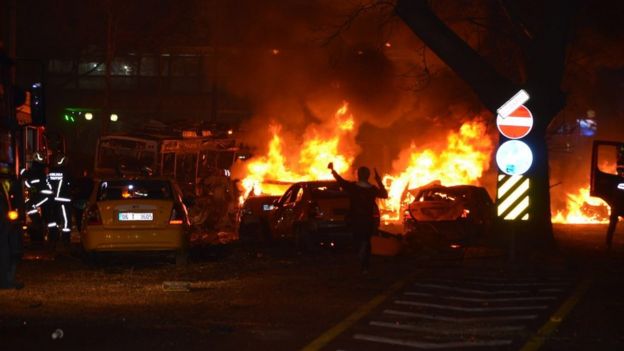 Scene of blast in Ankara. 13 March 2016. Picture: Serhat