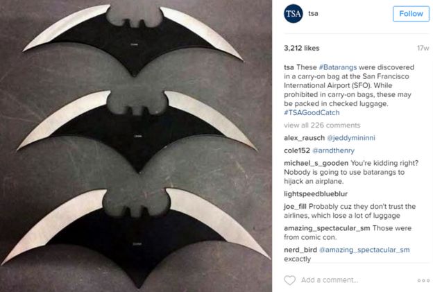 Batarangs confiscados por la TSA