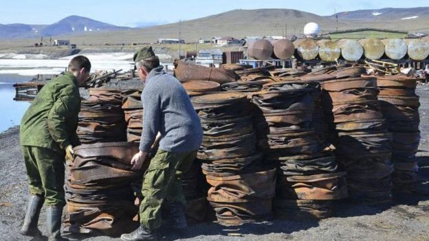 Rubbish being collected on Wrangel Island