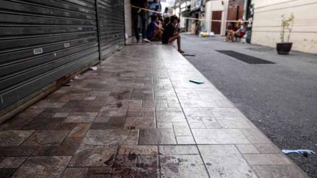 Bloodstains on a pavement in Hua Hin, Thailand, 12 August