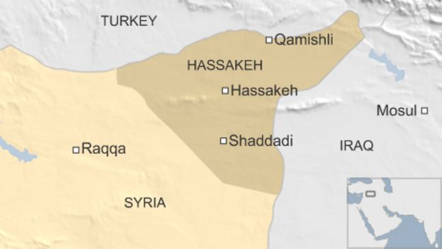 Map of Syria showing location Shaddadi