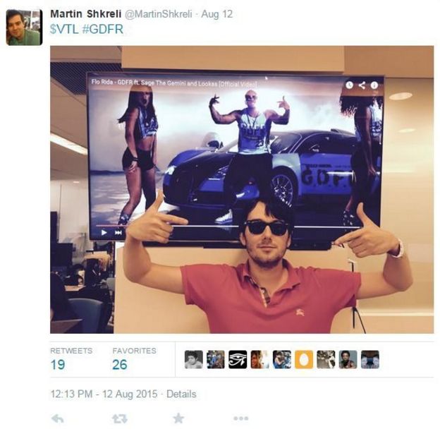 Martin Shkreli, seen here in an August Twitter post, had aggressively answered critics
