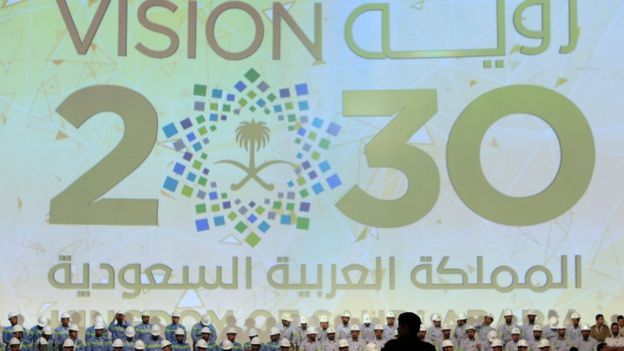 A large banner shows Saudi Vision for 2030