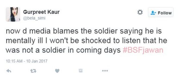 now d media blames the soldier saying he is mentally ill I won't be shocked to listen that he was not a soldier in coming days #BSFjawan