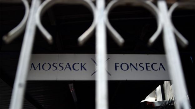 View of a sign outside the building where Panama-based Mossack Fonseca law firm offices are in Panama City (4 April 2016)