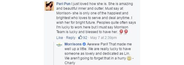 More praise on Facebook: 'She is amazing and beautiful inner and outer. She is only one of the happiest and brightest who loves to serve and deal anytime.'